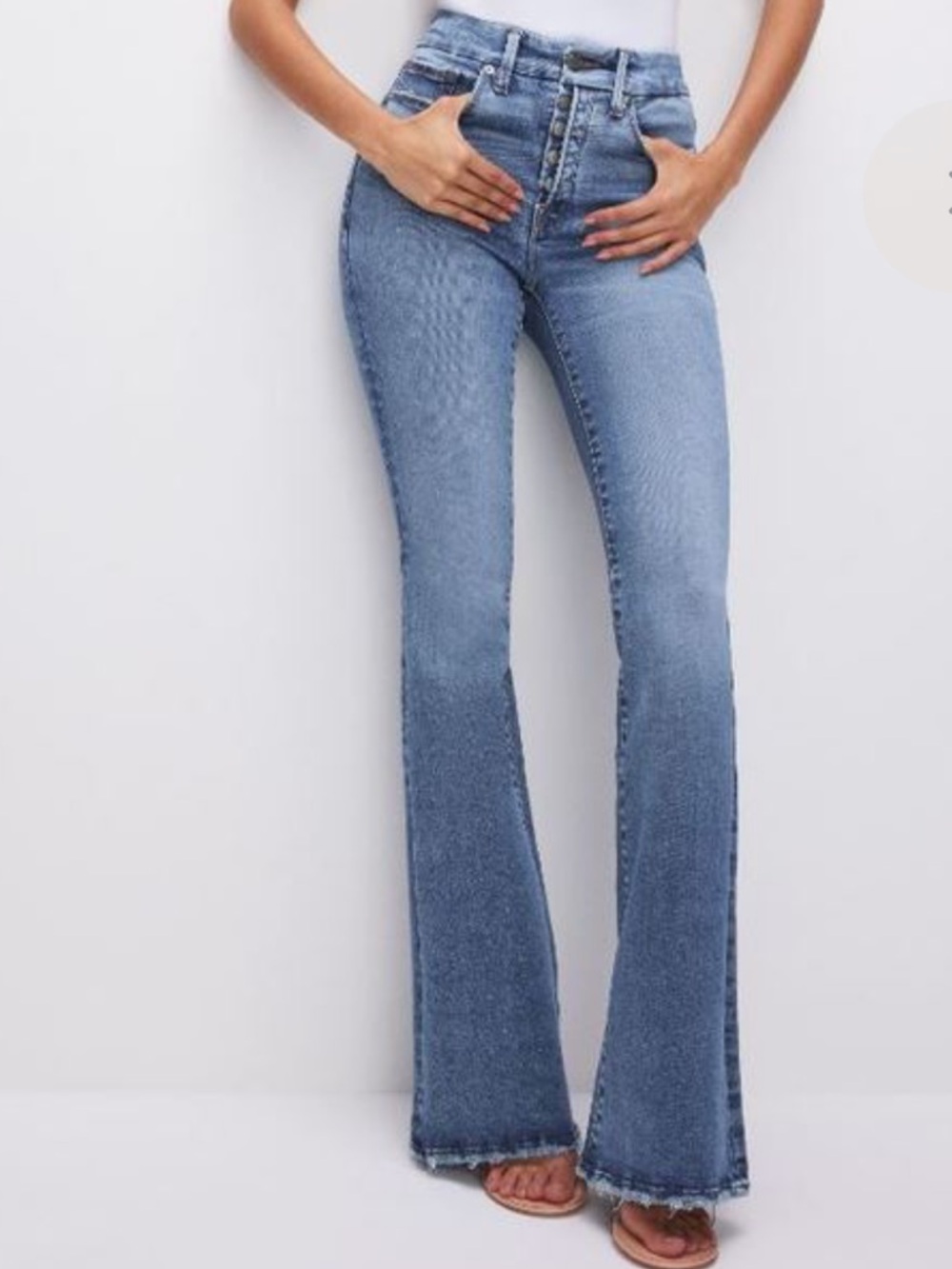 Good American Good Legs Flare Indigo Jeans Size 31/12 Distressed Hem EUC - Picture 1 of 11